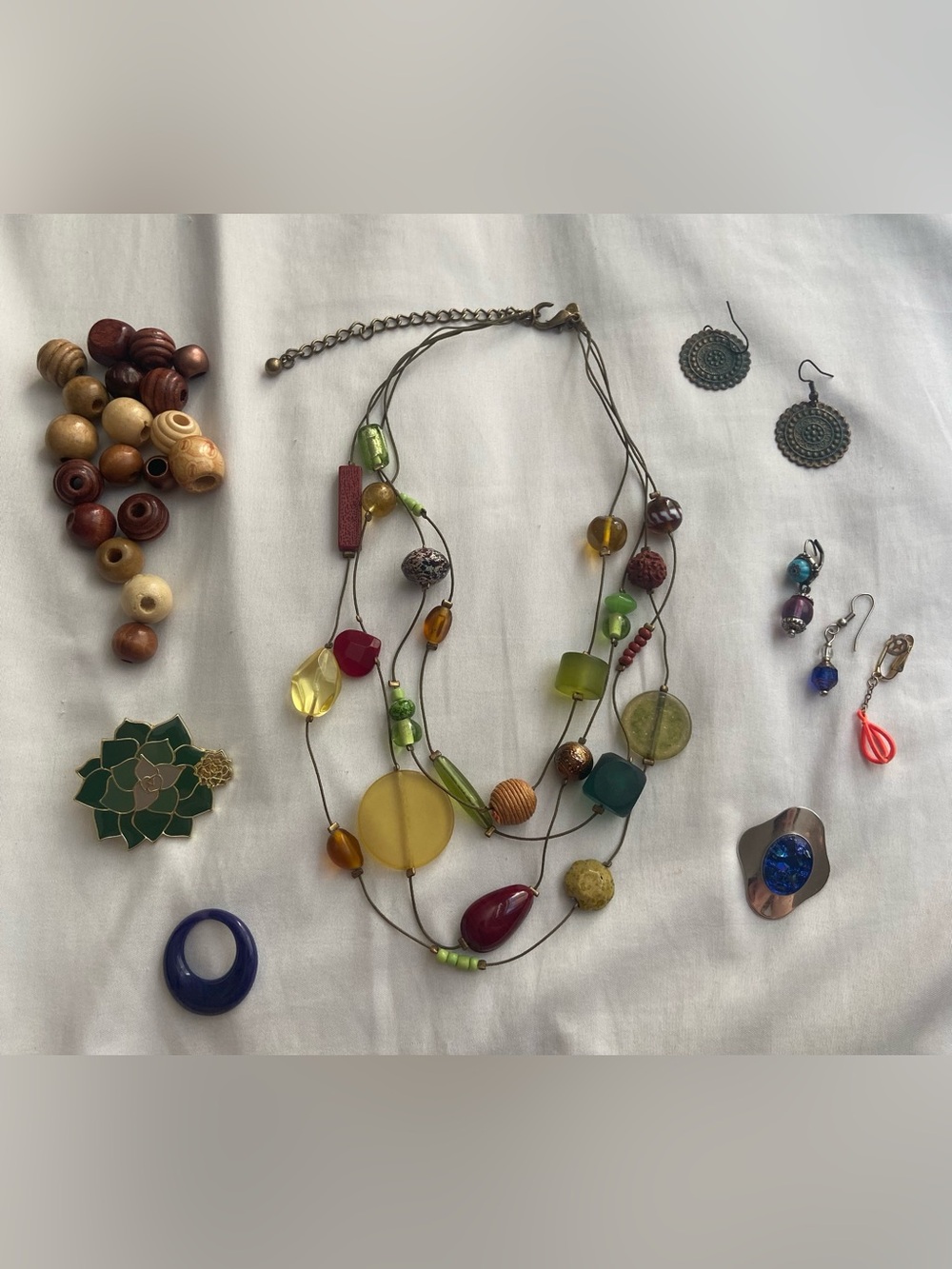 Multi-Color Beaded Layered Necklace with other beaded jewelry bundle lot